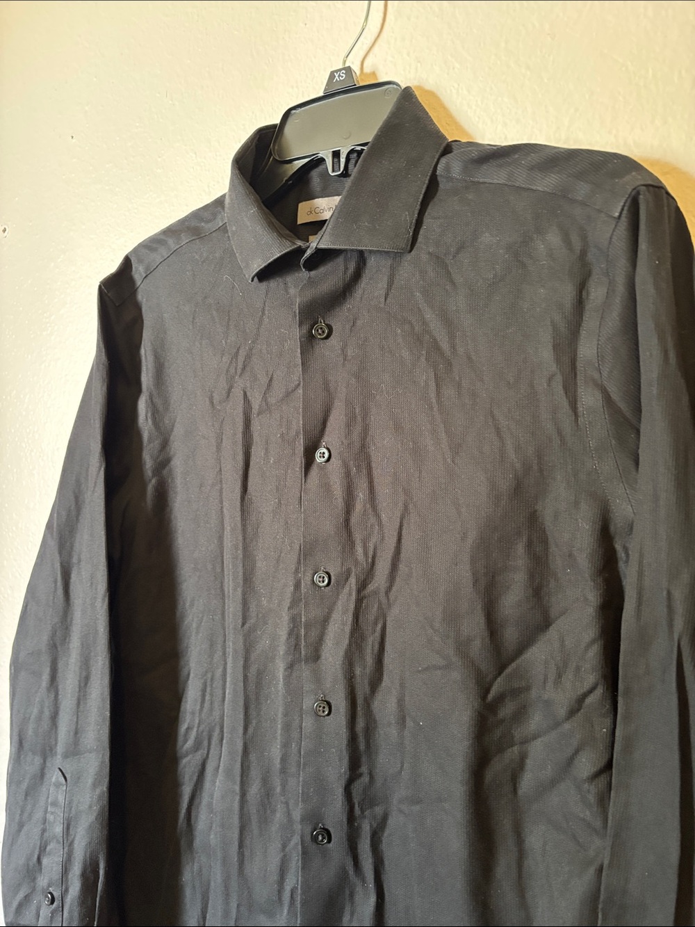Calvin Klein Men's Black Long Sleeve 80’s Two Ply Slim Fit Shirt